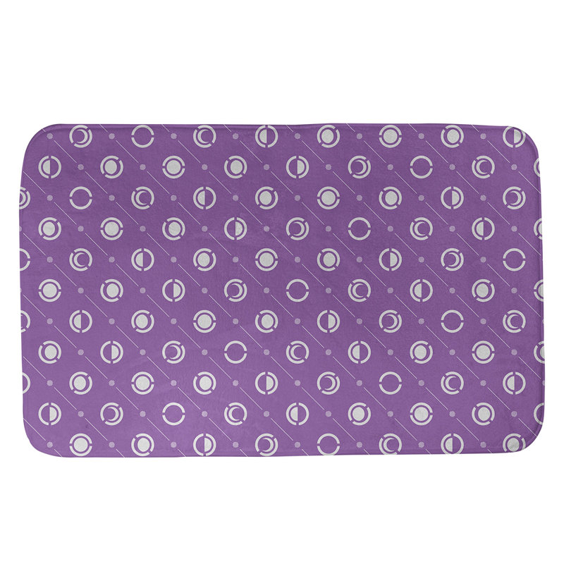 Tapis de bain géométrique antidérapant en microfibre Moon phases, l 17 po x L 24 po, Violet / Blanc