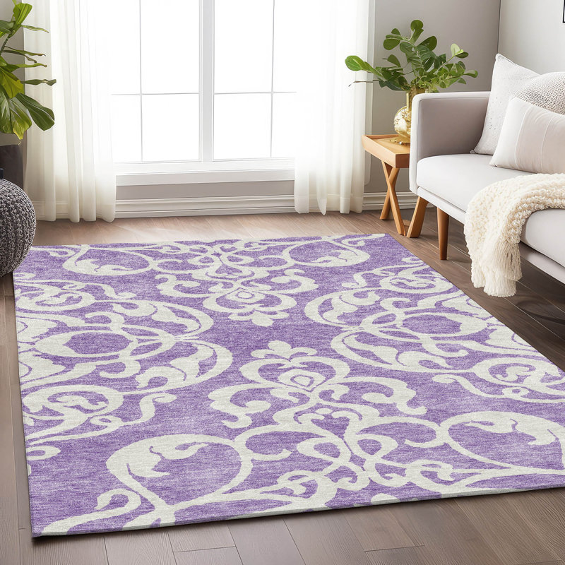 Tapis mauve de qualité supérieure lavable à la machine Prisco, Rectangle 10 pi x 14 pi