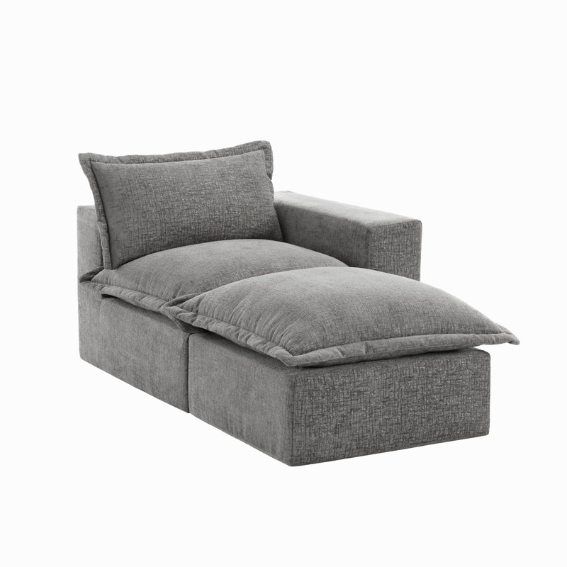 Upholstered Chaise Lounge, Grey, Right Hand Facing
