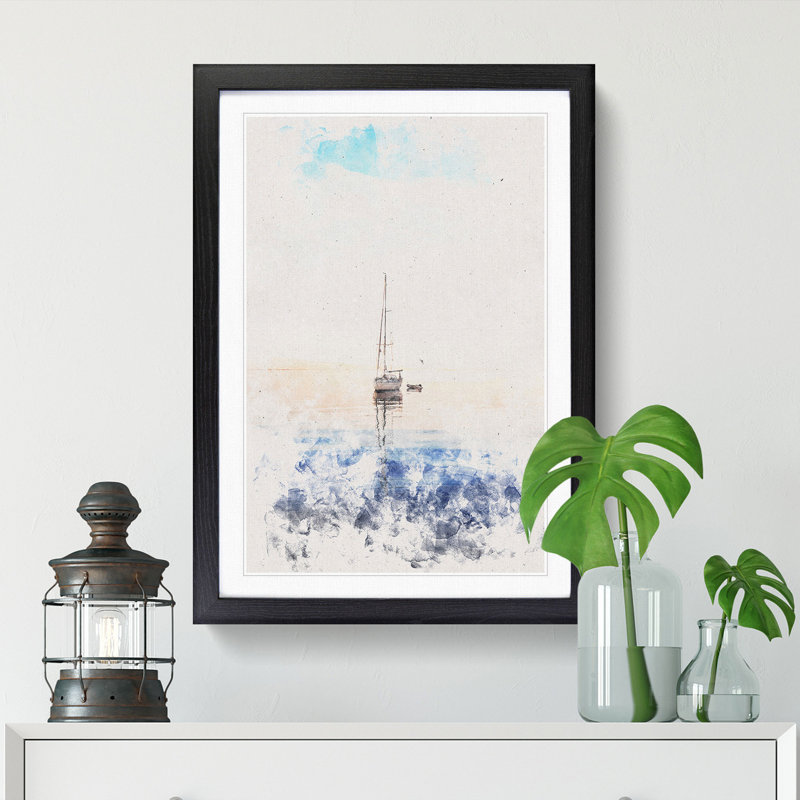Lone Sailboat - Picture Frame Painting Print, 63cm H x 45cm W x 2cm D, Black Framed