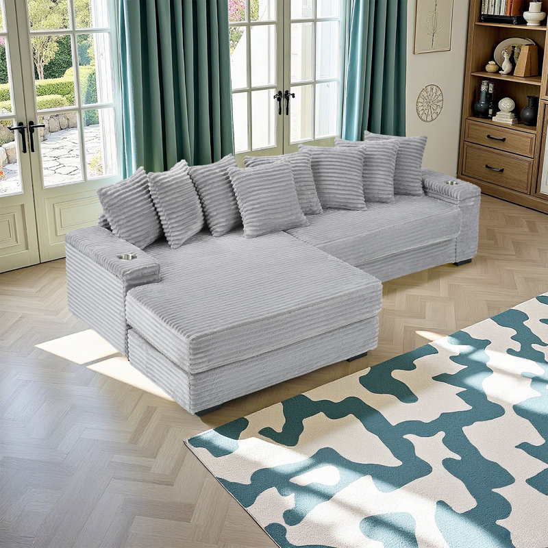 Canapé en flanelle 111,4 po beige, Velours côtelé gris
