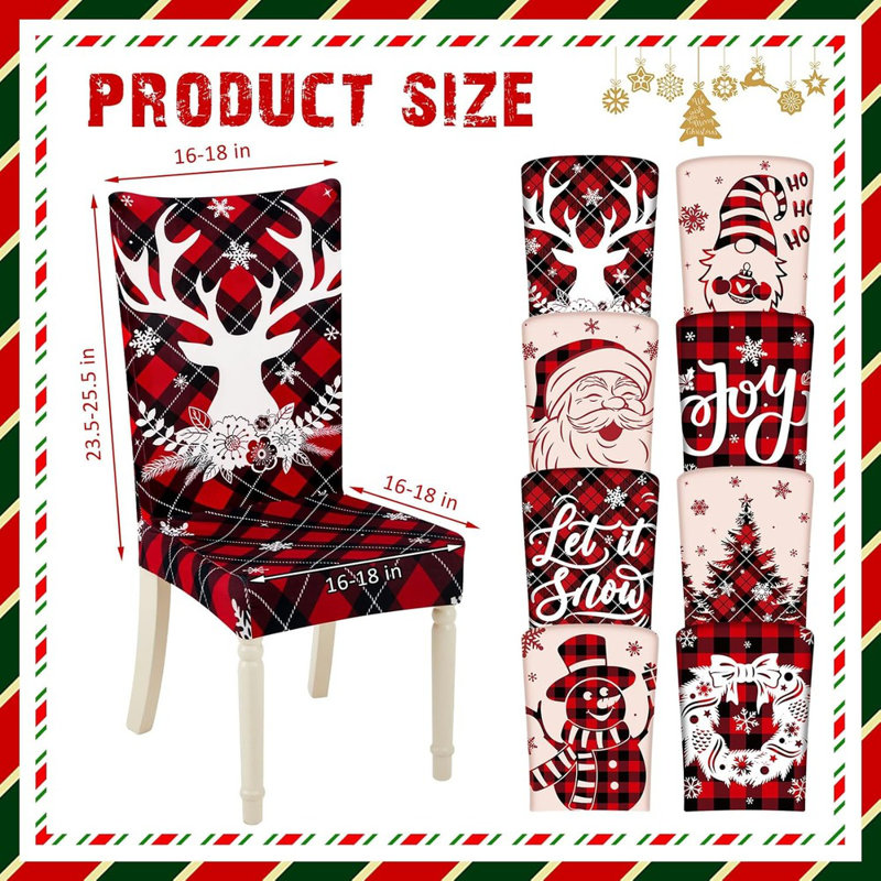 8 Pcs Christmas Chair Covers Santa Claus Xmas Stretch Chair Back Slipcovers Snowflake Snowman Gnome Tree Seat Cover Spandex Removable Washable Chair Protector For Dining Room Home(Retro)