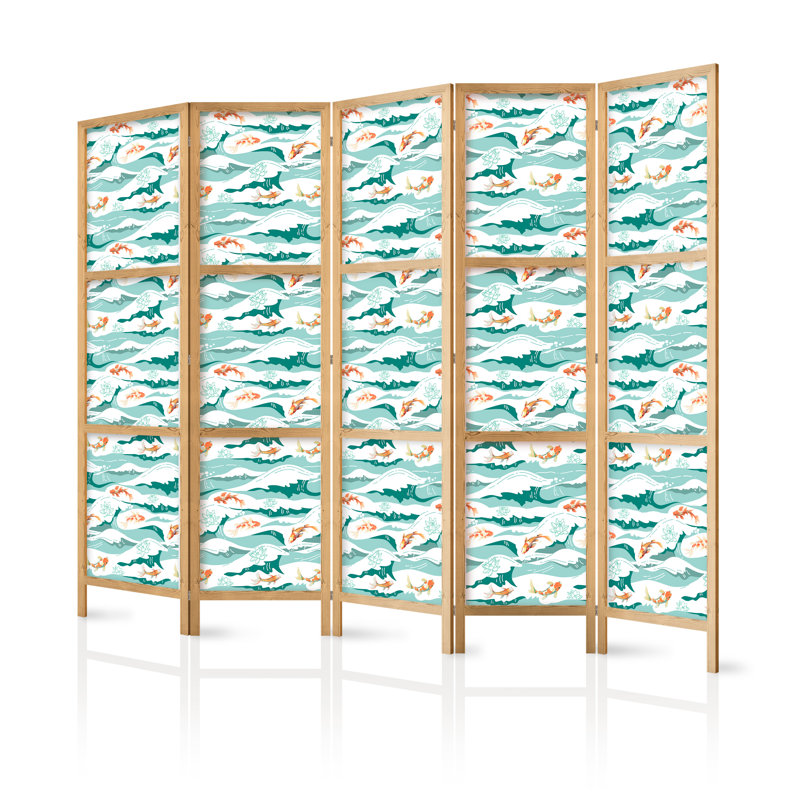 171cm H Solid Wood Folding Room Divider, 171cm H x 225cm W x 1.2cm D, 5
