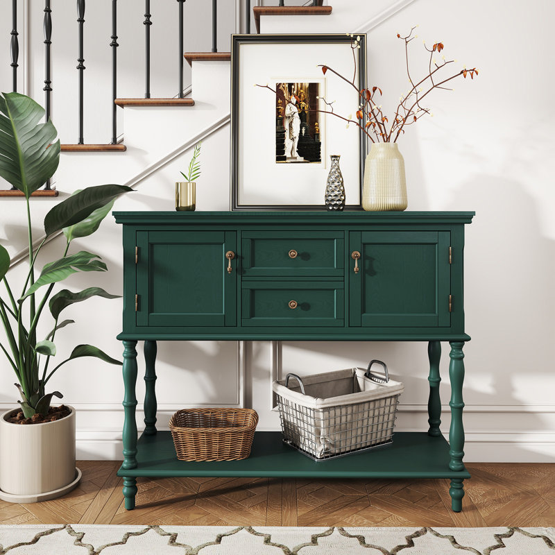 Farmhouse Wood Console Table with Drawers and Cabinet for Entry and Living Room, Green