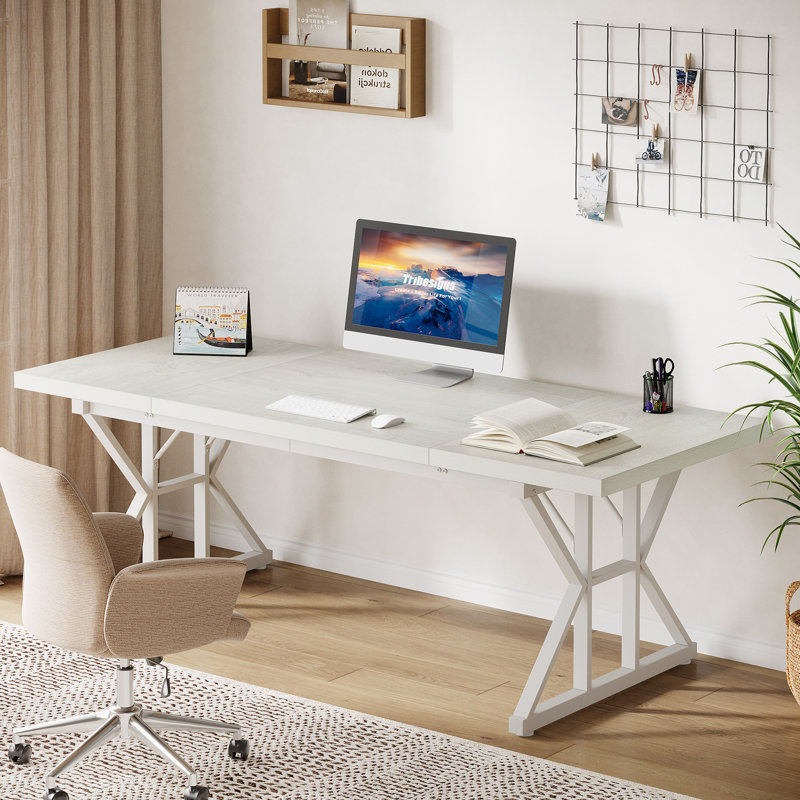 Metal Base Computer Desk, White, 29.52" H x 70.87" W x 31.49" D