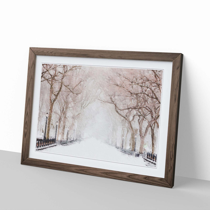 Wintertime in Central Park New York City - Picture Frame Painting Print, 36cm H x 48cm W x 2cm D, Walnut Framed