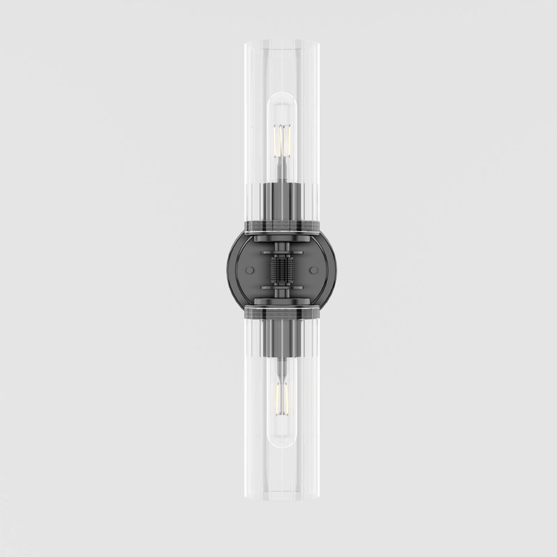 Applique murale de style campagnard à intensité variable 2 lumières Ophilia de 19 po noir mat avec abat-jour en verre transparent rayé