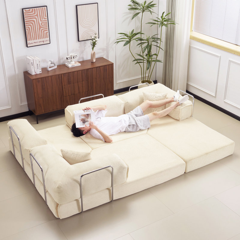 Canapé-lit modulaire pliable en L de Boneless, Beige
