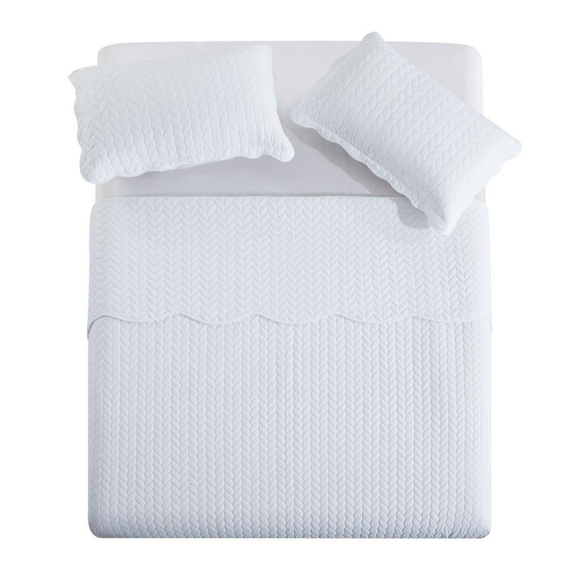 Microfiber Embossed Bedspread Set, White, Queen Bedspread + 2 Standard Shams