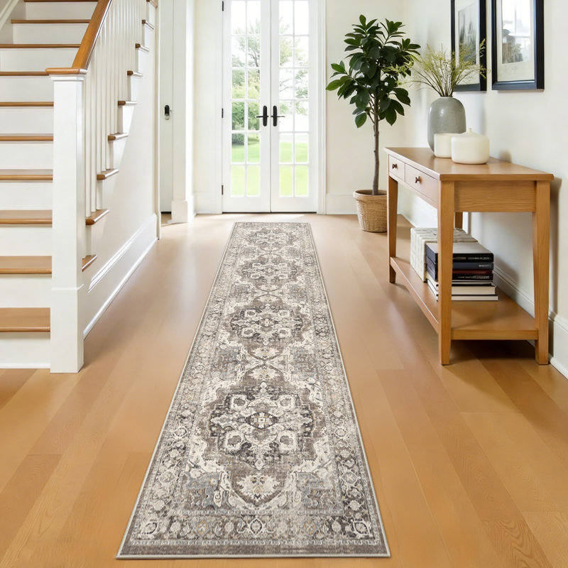 Wide Hallway Rug: Vintage Washable Soft for Living Room Bedroom Water Resistant Carpet with Non-Slip Backing for Entry Kitchen Dining Room Thin Bathroom Floor Mat(Brick)