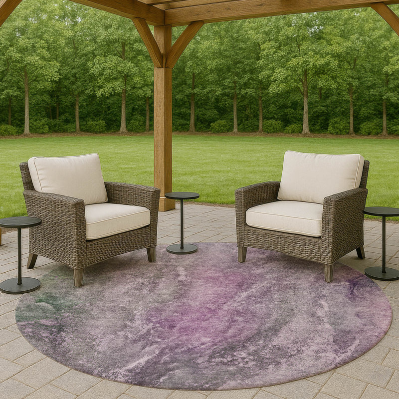 Machine Washable Indoor/Outdoor Chantille ACN2307 Abstract Rug, Round 8'
