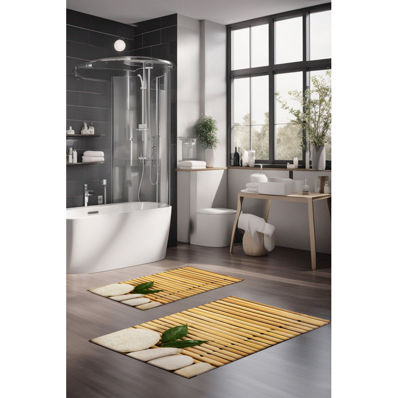 Ensemble de tapis de bain de luxe Eakly (2 pièces), 100% polyester, 16,0 x 23,6 pouces et 23,6 x 39,4 pouces | Conception antibactérienne antidérapante, hauteur de poils de 0,3 po | Lavable à la machine, durable et facile à nettoyer | Idéal pour la décoration de salle de bain