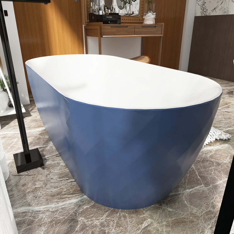 Baignoire de trempage autoportante en acrylique avec drain central 59 "x 28", Blanc / bleu