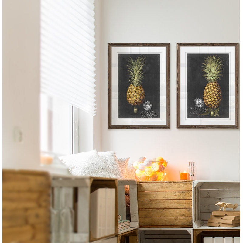 «Royal Brookshaw Pineapple I» par Vincent Van Gogh, ensemble de 2 reproductions d'art encadrées, Papier avec encadré espresso