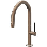 Pull-Down Kitchen Faucet With Button Sprayer - Low Arc Spout