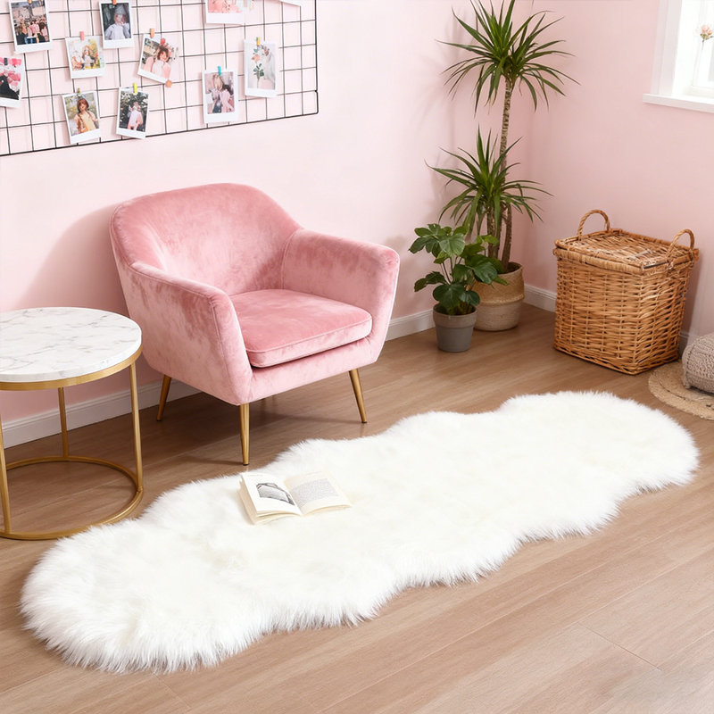 Plush Faux Sheepskin White Rug, Novelty 2' x 6'