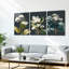 Fleurs blanches et feuilles vertes, art botanique sur toile tendue sur toile, ensemble de 3-1878025468