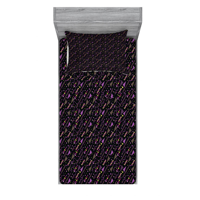 Microfiber Geometric Sheet Set, Twin Sheet Set with Fitted Sheet