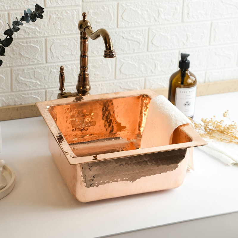 Évier de cuisine et de salle de bain en cuivre martelé fabriqué à la main ALFIQ, 18", Cuivre pur