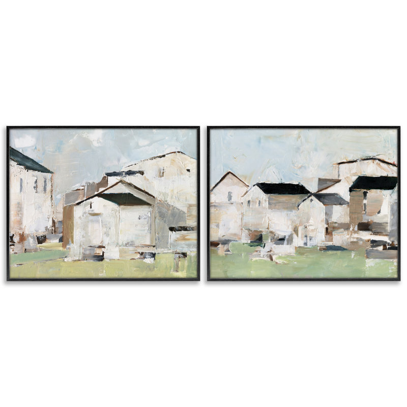  Cluster of Houses View 2 PC Giclee Art Set by Ethan Harper, Midnight Black Framed Giclee, 11'' H x 14'' W