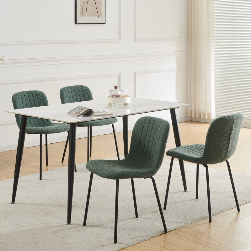 Linen Fabric Dining Chairs Upholstered Chairs, Green, Set Of 4