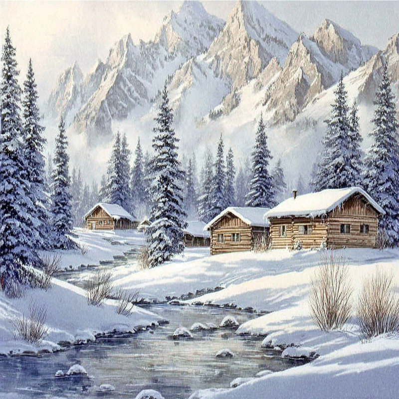 Art mural sur toile Alpine Cabins, H 12 po x l 12 po