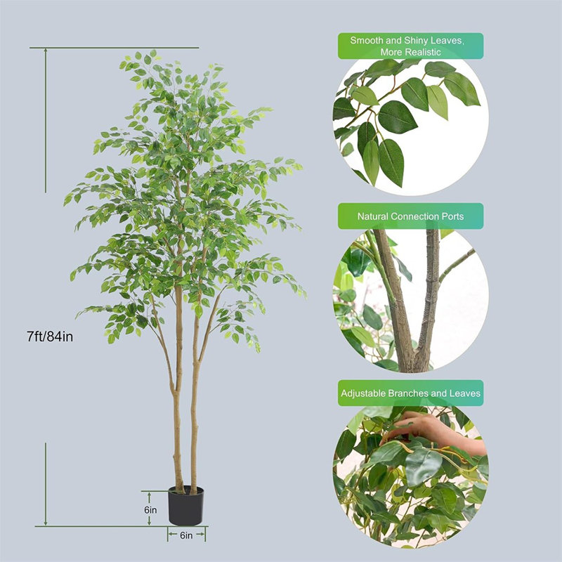 Tall Tree Artificial,7Ft(84In) Realistic Texture Potted Fa...
