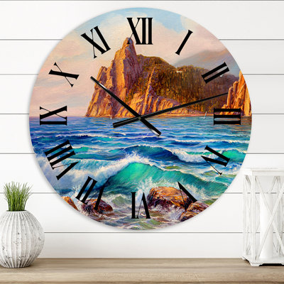 Soleil reflétant Throug Braking Waves - horloge murale côtière