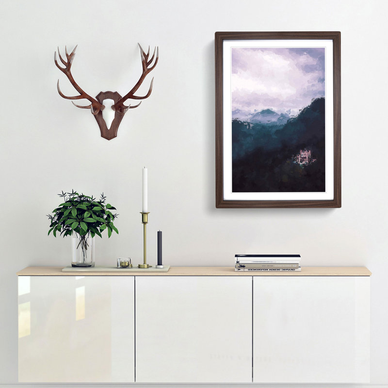 Hohenschwangau Castle in Abstract - Picture Frame Graphic Art Print, 65cm H x 48cm W x 2cm D, Walnut Framed