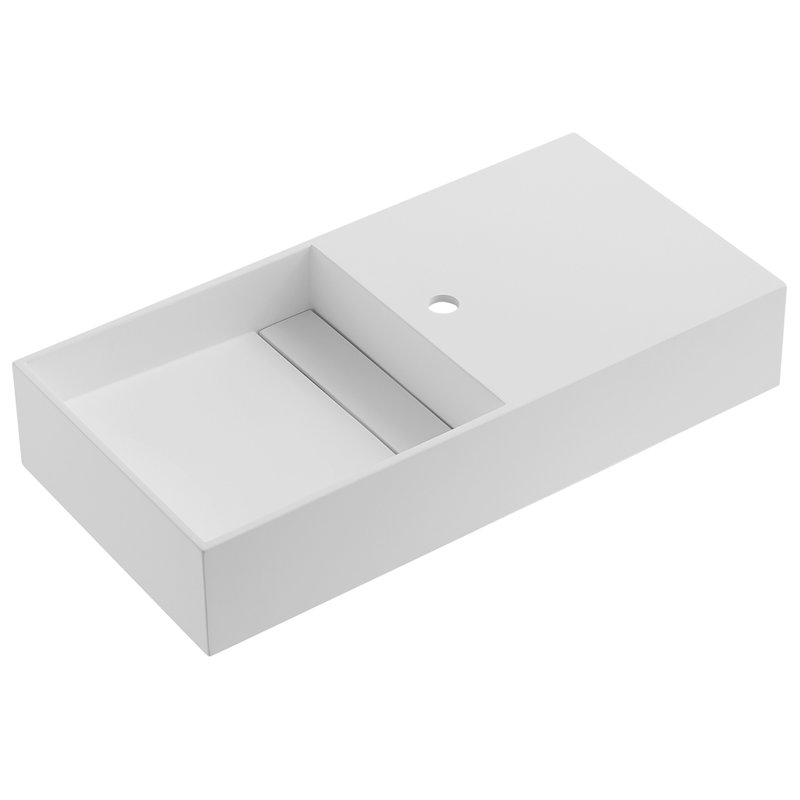 40 in. Wall-Mount or Countertop Bathroom Hidden Drain with Side Faucet Hole, White