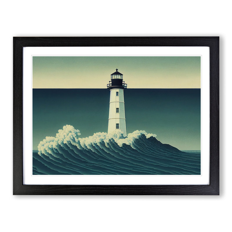 Popular Lighthouse 1 Piece Single Picture Frame Wall Art, 46cm H x 64cm W x 2cm D, Black