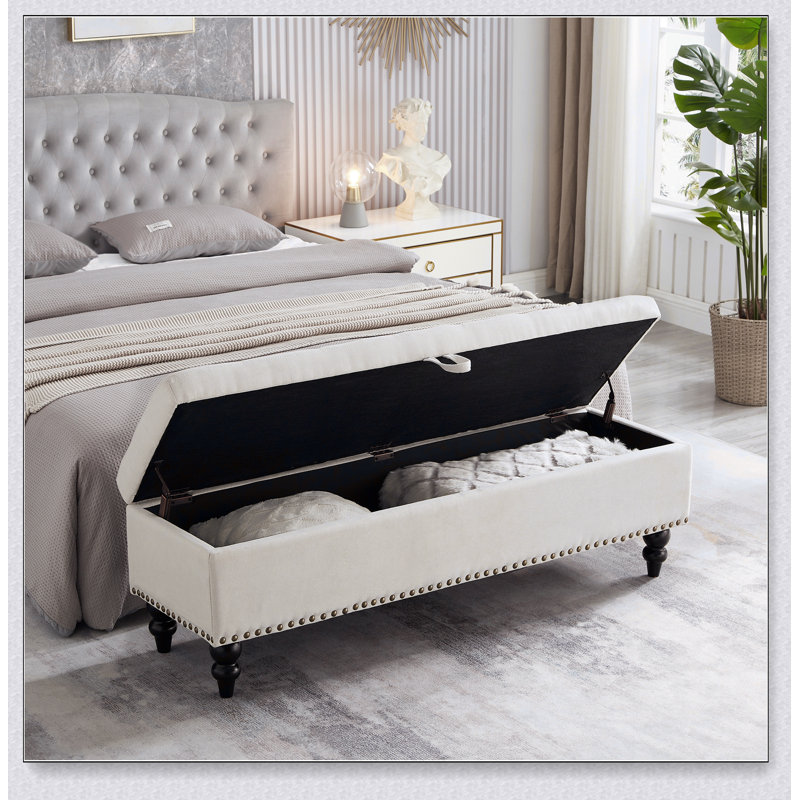 59" Bed Bench Ottoman with Storage   Fabric