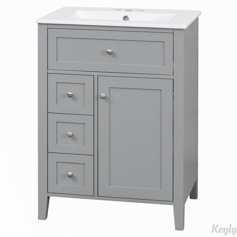 Meuble-lavabo 24 po avec lavabo, tablettes réglables, Gris