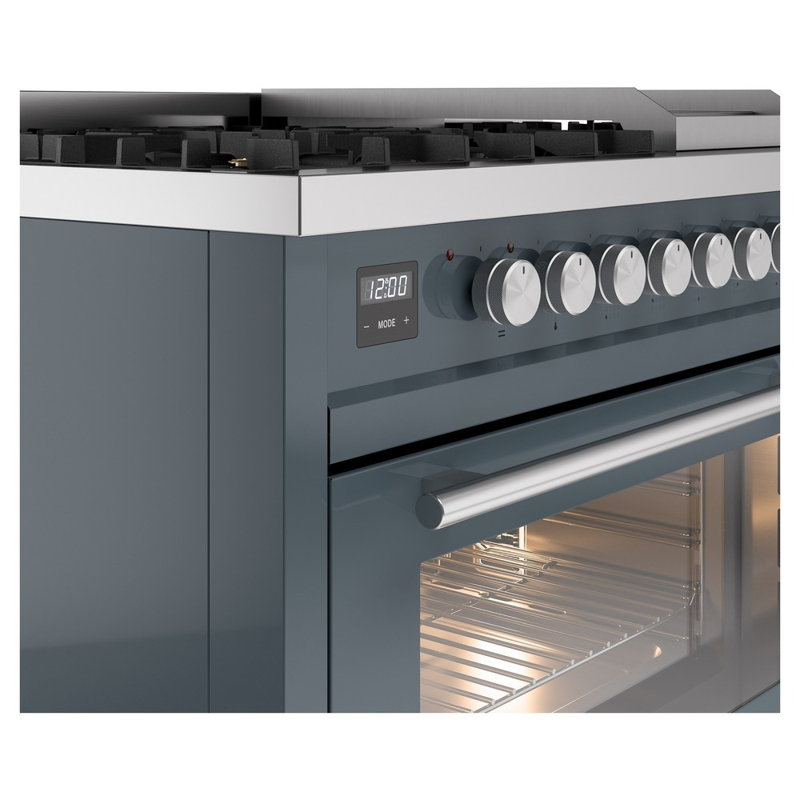Cuisinière à double combustible ILVE Professional Plus II Series 48 po avec 8 brûleurs scellés et plaque de cuisson (gaz naturel, porte vitrée)