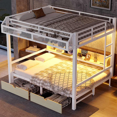 Lits superposés multifonctionnels avec ports USB et lumières DEL, lit superposé en métal avec rangement