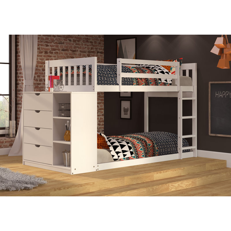 Ewart Mission Bunk Bed with 4 Drawers and Shelves, White