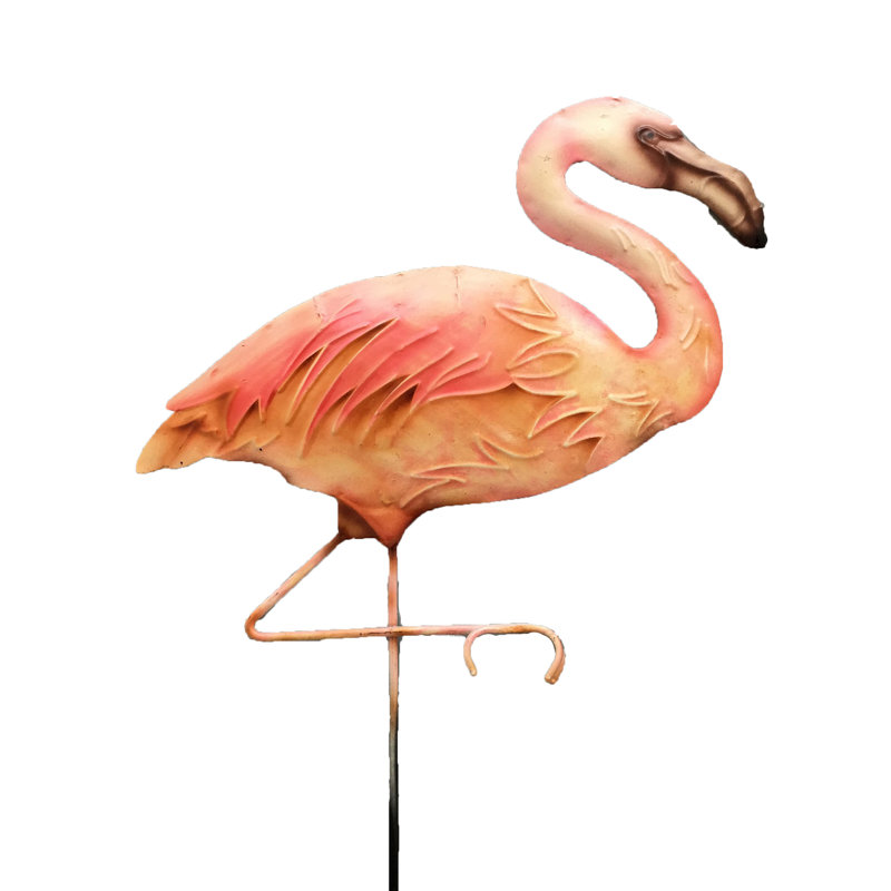 Pink and Yellow Metal Flamingo Garden Stake
