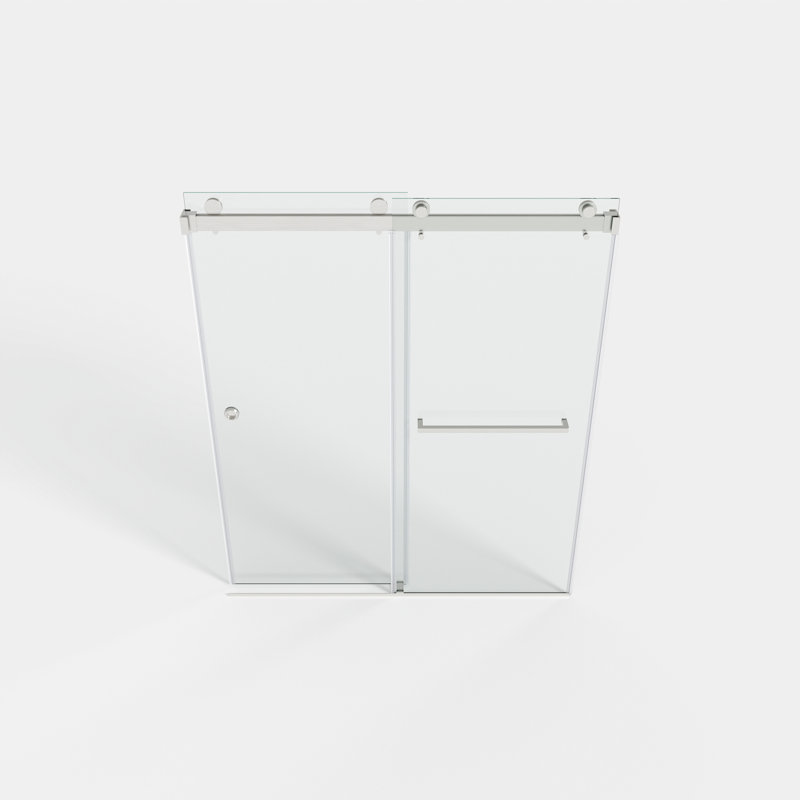 Sliding Shower Glass Door ,Certified Thick Clear Clear Tempered Glass, Brushed Nickel