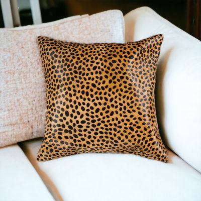  18" X 18" Orange and Black Animal Print Cowhide Zippered Pillow
