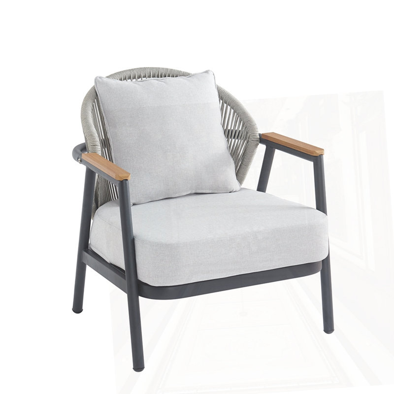 Outdoor Rope Club Chair With Cushion, Gray Cushion/Black Frame