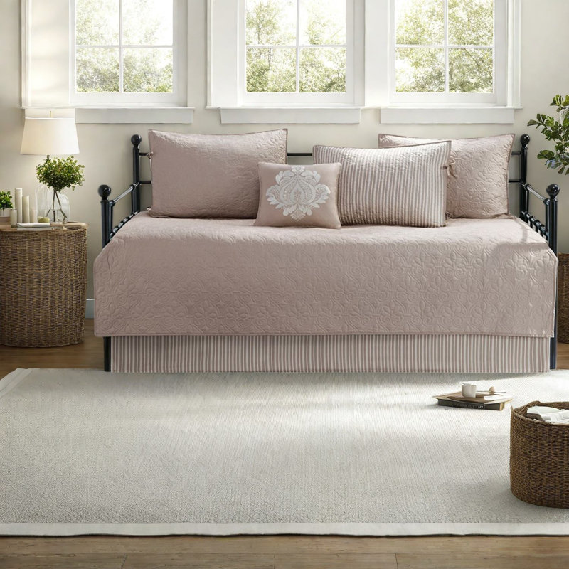 Ensemble de literie réversible 6 pièces, conception matelassée en coton, housse pour lit de jour simple kaki