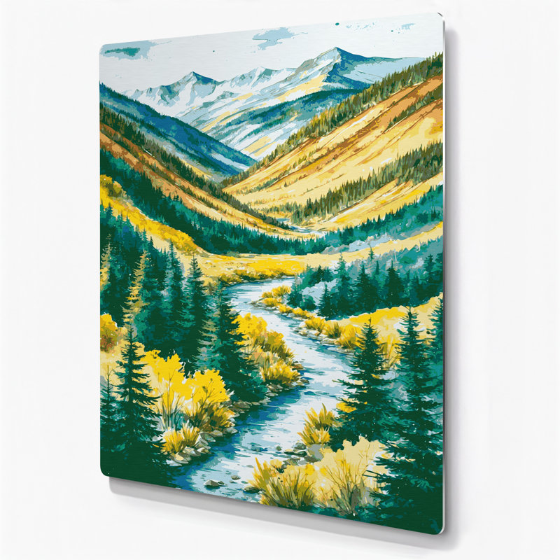 Aquarelle paysage 77, art mural en métal beige, H 14 po x l 11 po