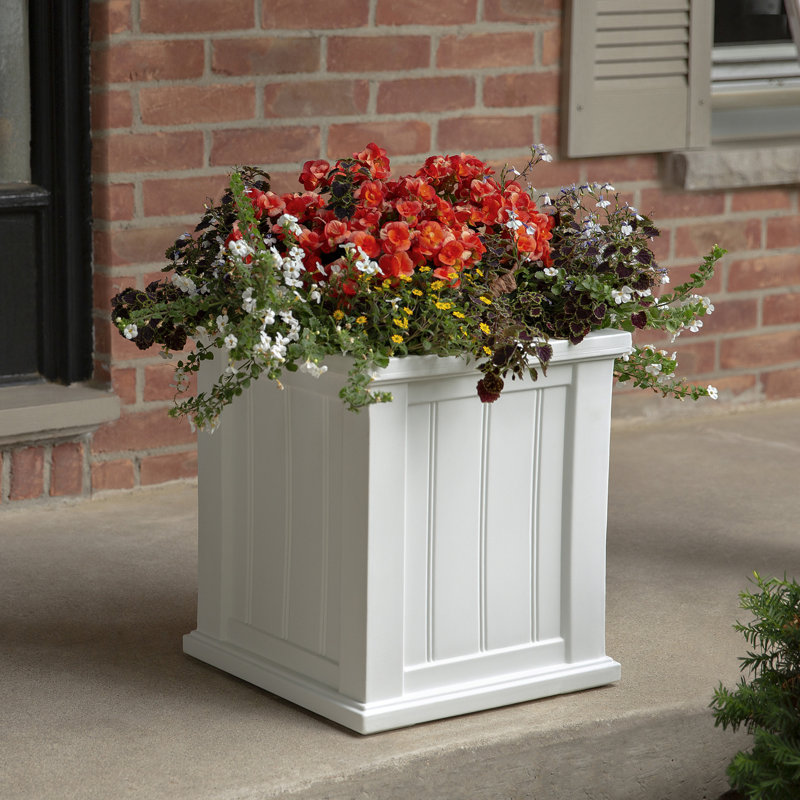 Selevae Resin Planter Box with Water Reservoir, 16" H x 16" W x 16" D, White