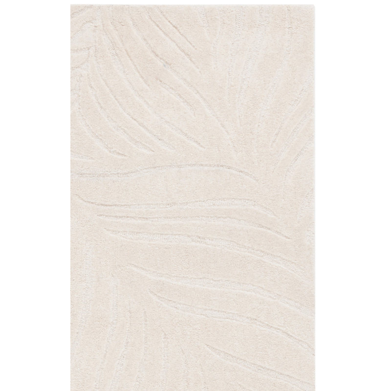 Tapis ivoire en coton / laine touffeté à la main de couleur unie Blakelynn, Rectangle 3 po x 5 po