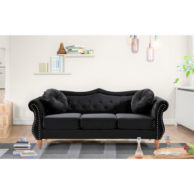 Evianna 79.5'' Velvet Sofa, Black, 34'' H X 79.5'' W X 34'' D