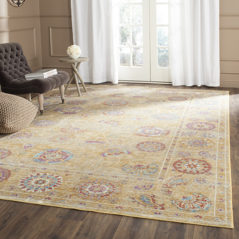 Marblehead Viscose Oriental Rug in Gold, Rectangle 9'6" x 13'1"