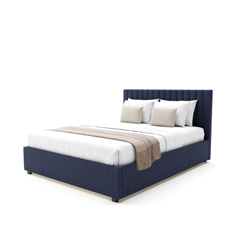 XR Living Maisie Fabric Ottoman Bed with LED Lighting, Navy, Kingsize (5')