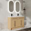 Meuble-lavabo double autoportant 48 po avec deux lavabos en résine, 4 portes à fermeture en douceur et poignées en métal - Contreplaqué de chêne original, design américain moderne