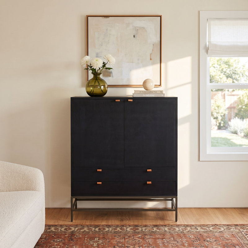 Loki Solid Wood 2 -Drawer Accent Cabinet, Black Wash Poplar