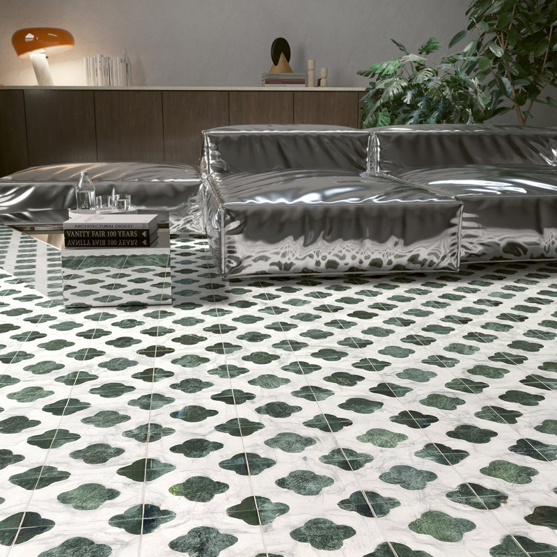 Carreaux encaustiques aspect marbre italien 8 po x 8 po Dandy Pin, Mélange blanc / vert